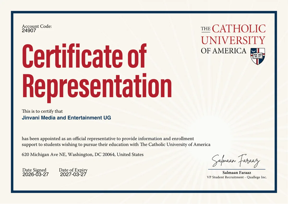 The Catholic University of America certificate of representation