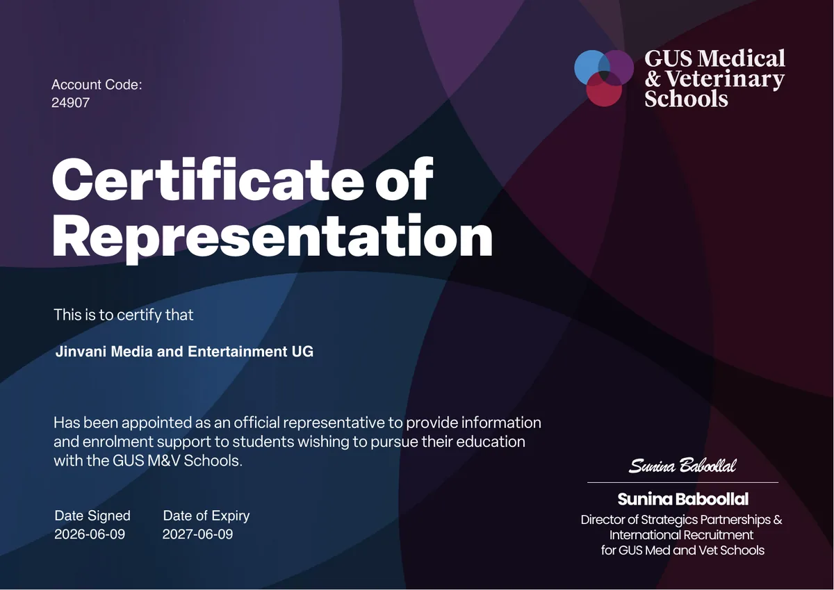 GUS Medical and Veterinary Schools certificate of representation
