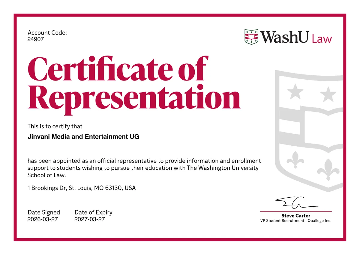 Washington University School of Law certificate of representation